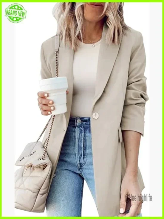 Lightweight Polyester Blazer with Notched Lapel Collar for Business Casual - Picture 1 of 7